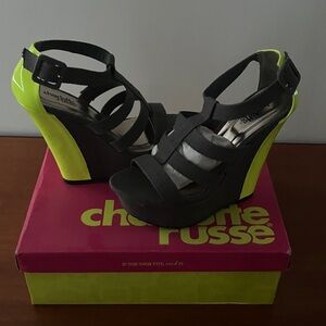 Charlotte Russe Finder-33 Black and Neon Yellow Wedges